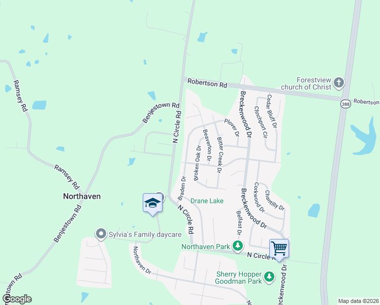 map of restaurants, bars, coffee shops, grocery stores, and more near 5255 Broken Oak Drive in Memphis