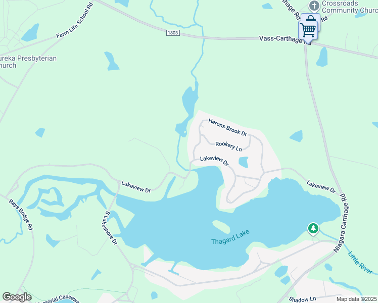 map of restaurants, bars, coffee shops, grocery stores, and more near 507 Herons Brook Drive in Whispering Pines