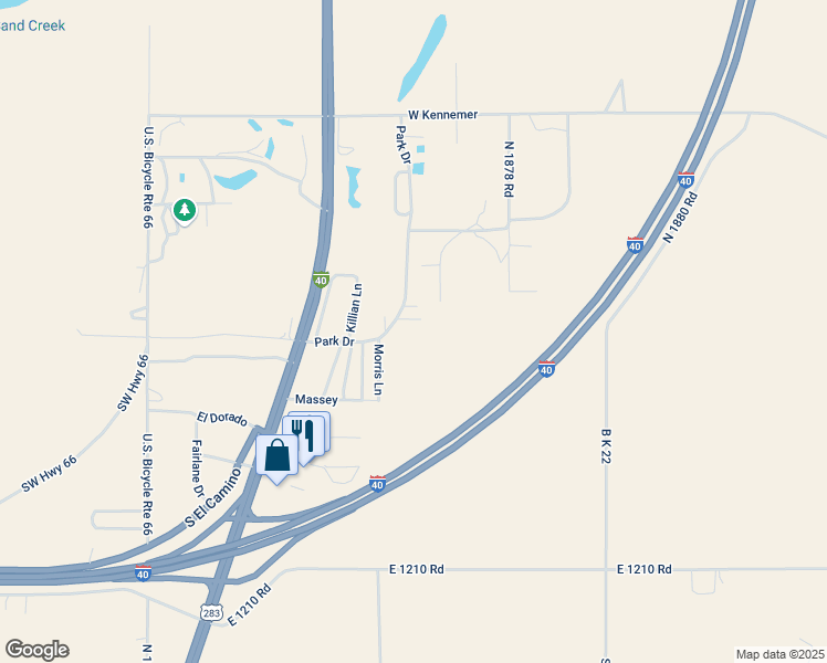map of restaurants, bars, coffee shops, grocery stores, and more near 114 Park Drive in Sayre