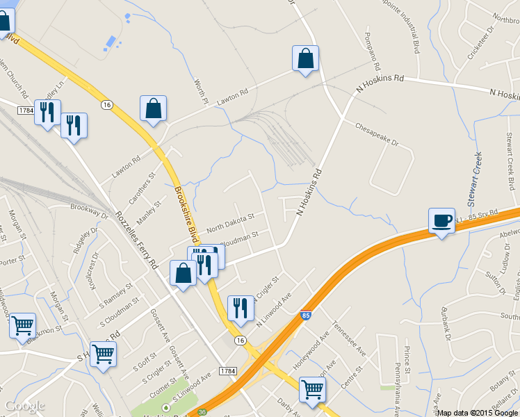 map of restaurants, bars, coffee shops, grocery stores, and more near 308 North Dakota Street in Charlotte