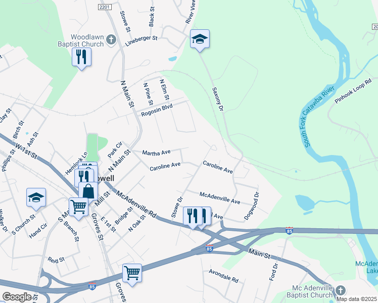 map of restaurants, bars, coffee shops, grocery stores, and more near 901 Stowe Drive in Lowell