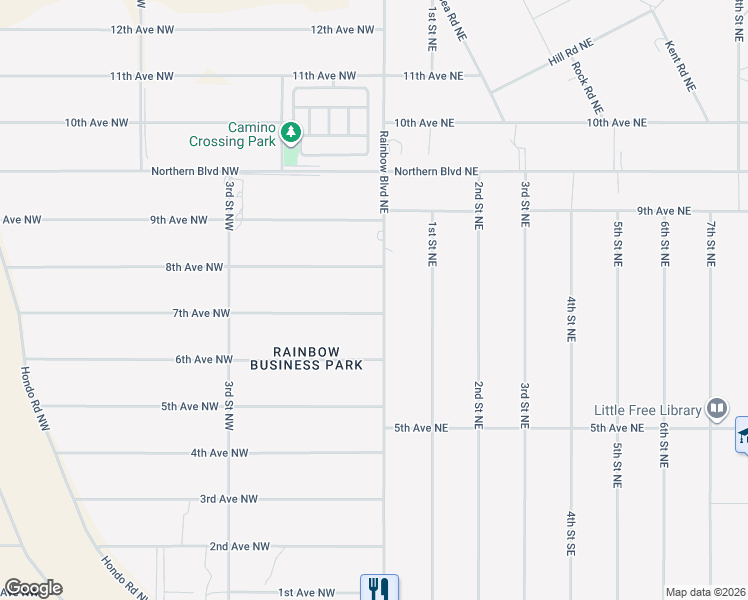 map of restaurants, bars, coffee shops, grocery stores, and more near 11 7th Avenue Northwest in Rio Rancho
