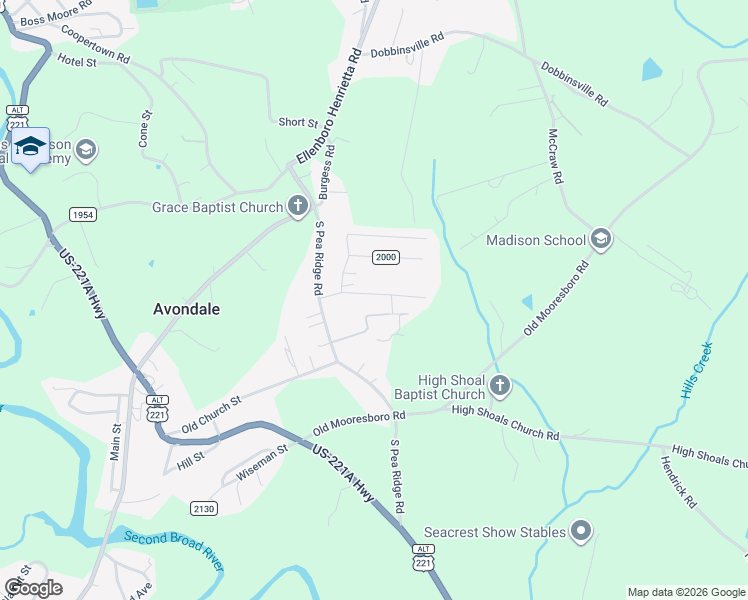 map of restaurants, bars, coffee shops, grocery stores, and more near 110 Proctor School Road in Mooresboro