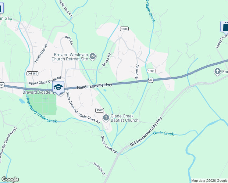 map of restaurants, bars, coffee shops, grocery stores, and more near 107 Bishop Lane in Pisgah Forest