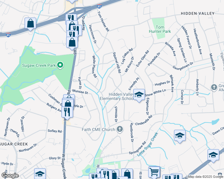 map of restaurants, bars, coffee shops, grocery stores, and more near 829 Squirrel Hill Road in Charlotte