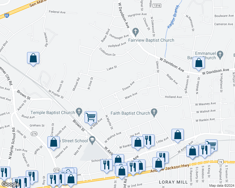 map of restaurants, bars, coffee shops, grocery stores, and more near 1337 Essex Avenue in Gastonia