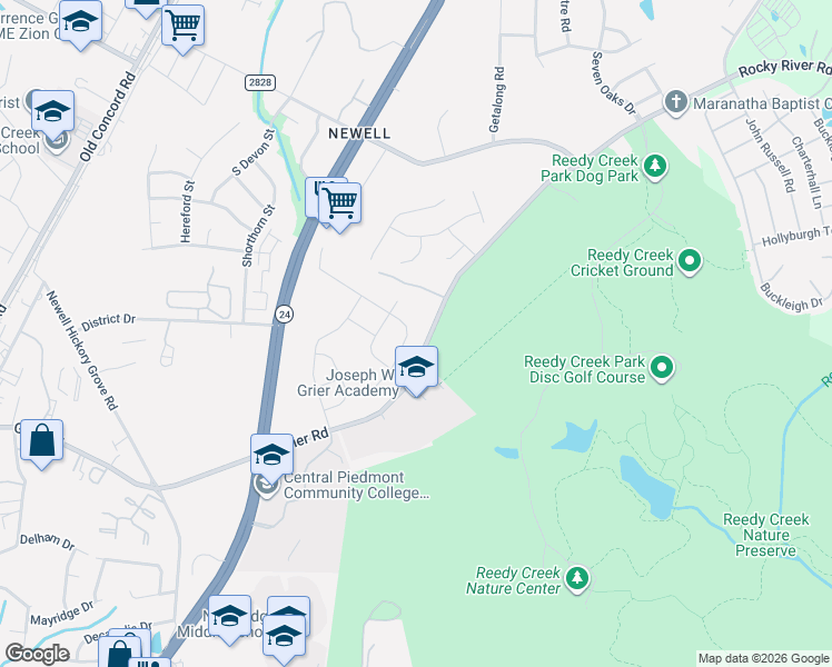 map of restaurants, bars, coffee shops, grocery stores, and more near 7120 Wheyfield Drive in Charlotte