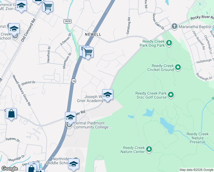 map of restaurants, bars, coffee shops, grocery stores, and more near 7120 Wheyfield Drive in Charlotte