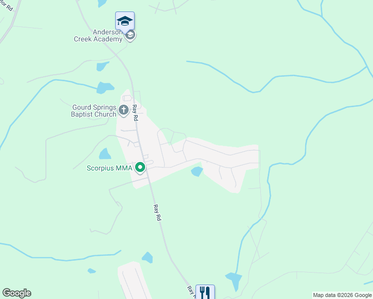 map of restaurants, bars, coffee shops, grocery stores, and more near 195 Falls Creek Drive in Spring Lake