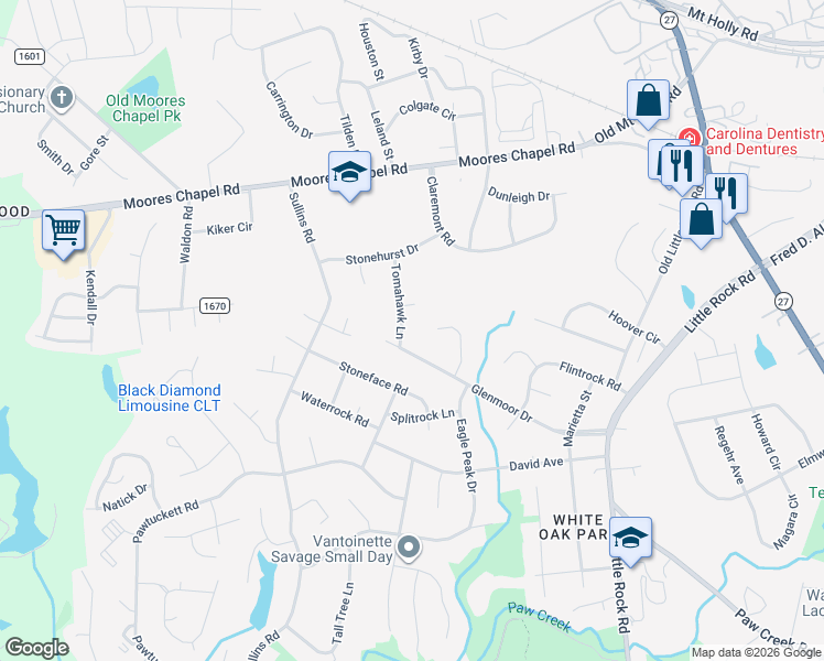 map of restaurants, bars, coffee shops, grocery stores, and more near 6906 Glenmoor Drive in Charlotte