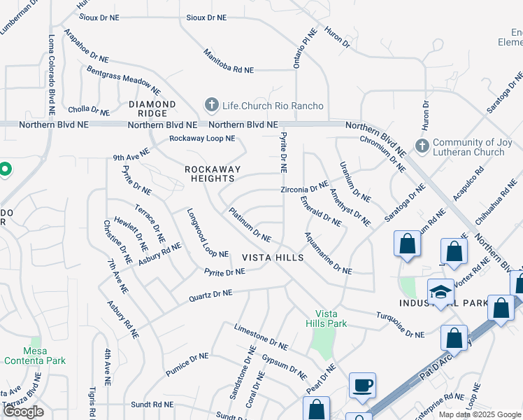 map of restaurants, bars, coffee shops, grocery stores, and more near 4534 Sunstone Way Northeast in Rio Rancho