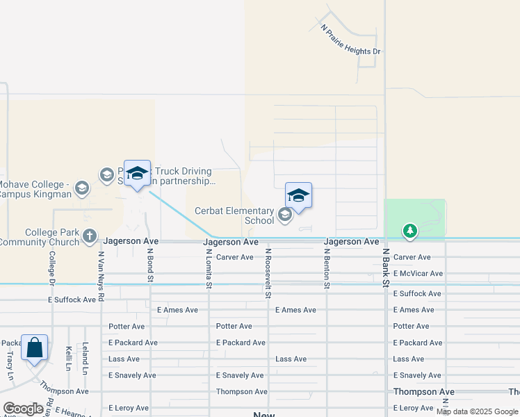 map of restaurants, bars, coffee shops, grocery stores, and more near 5056 North Roosevelt Street in Kingman