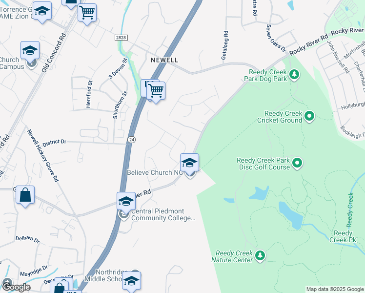 map of restaurants, bars, coffee shops, grocery stores, and more near 7120 Wheyfield Drive in Charlotte