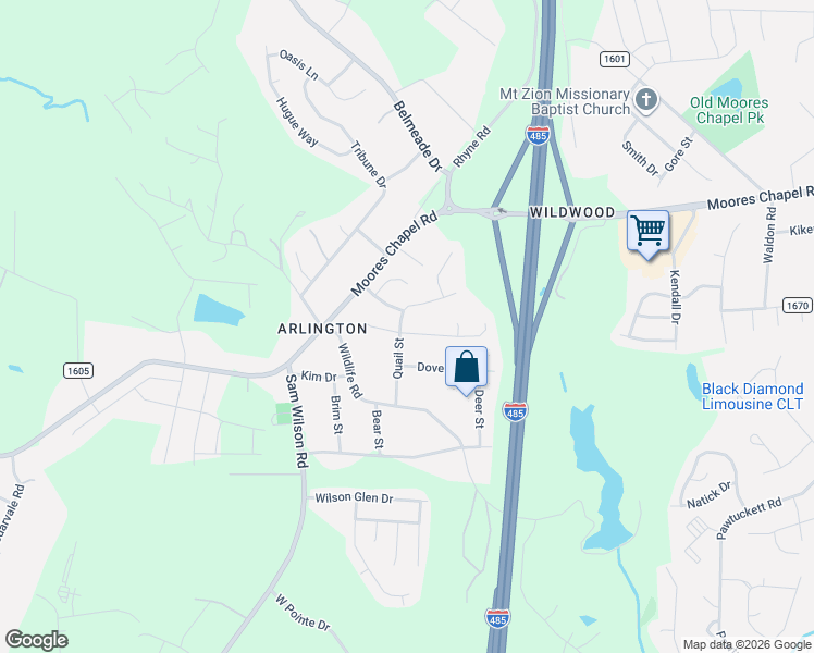 map of restaurants, bars, coffee shops, grocery stores, and more near 1535 Quail Street in Charlotte
