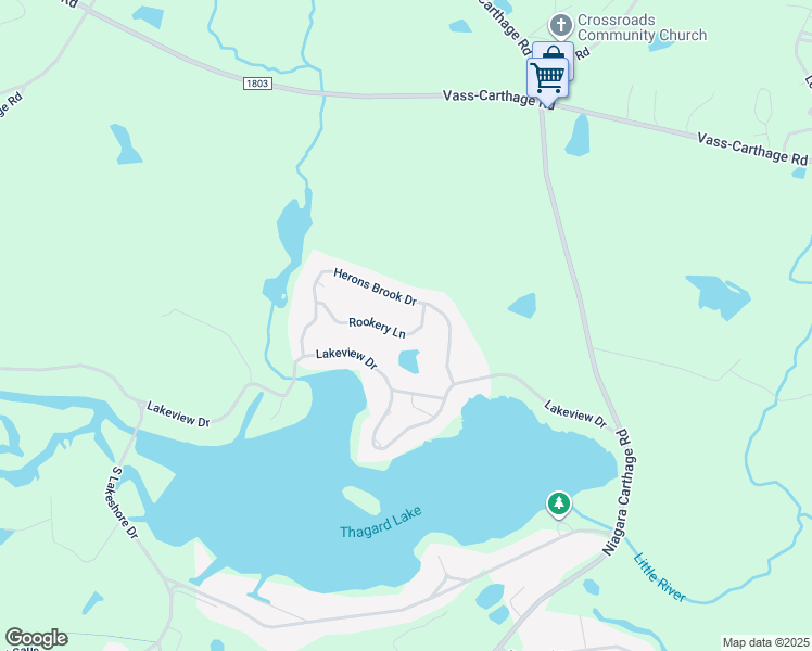 map of restaurants, bars, coffee shops, grocery stores, and more near 755 Rookery Lane in Whispering Pines