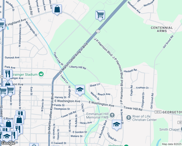 map of restaurants, bars, coffee shops, grocery stores, and more near 900-904 Liberty Hill Road in Kinston