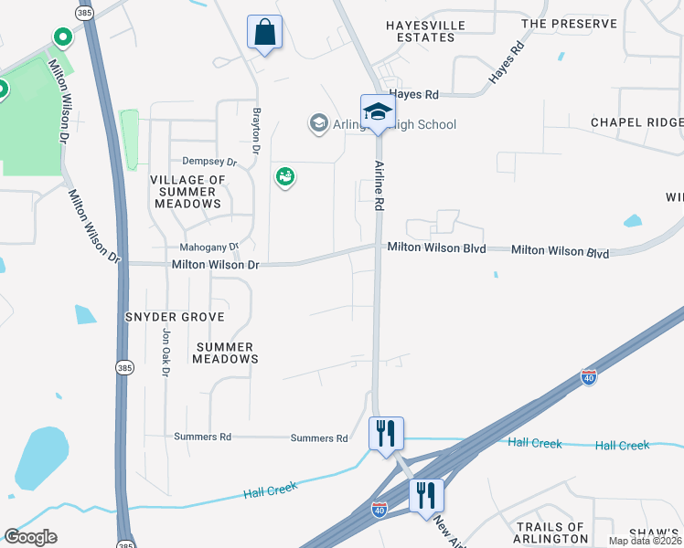map of restaurants, bars, coffee shops, grocery stores, and more near 5291 Airline Road in Arlington