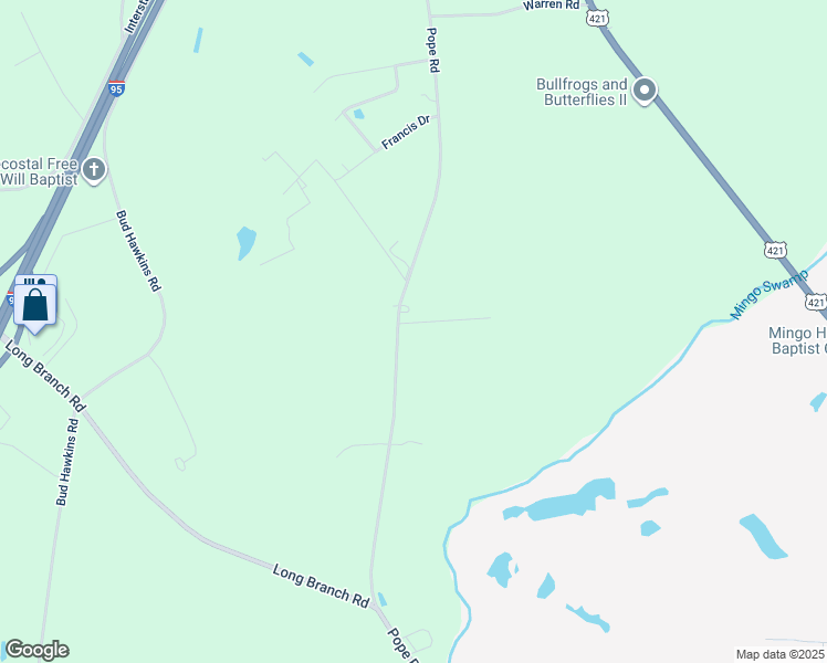 map of restaurants, bars, coffee shops, grocery stores, and more near 1335 Pope Road in Dunn