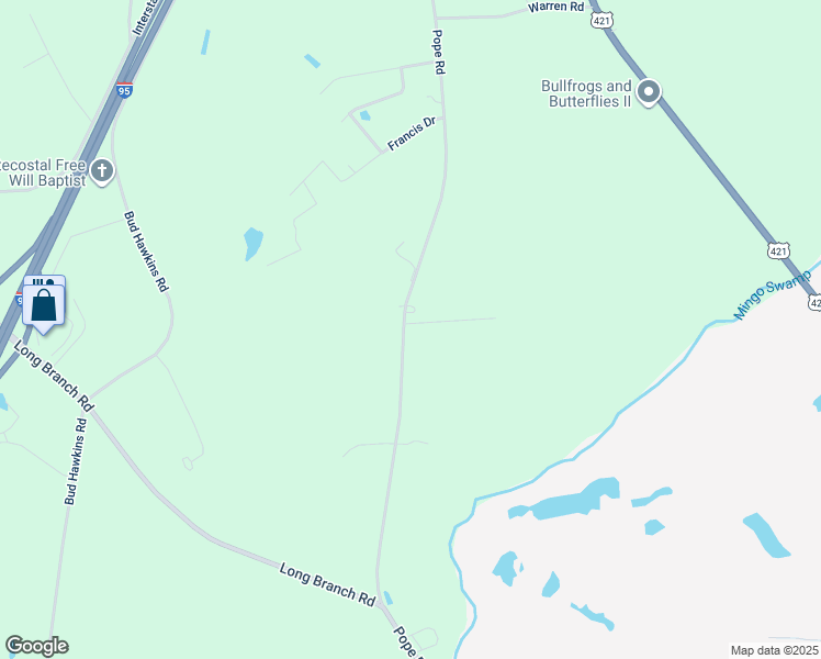 map of restaurants, bars, coffee shops, grocery stores, and more near 1335 Pope Road in Dunn