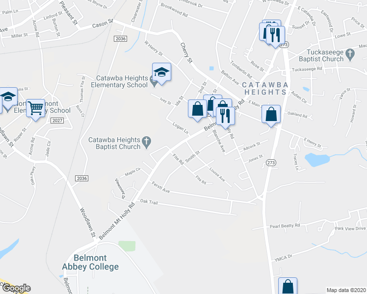 map of restaurants, bars, coffee shops, grocery stores, and more near 500 Belmont Mount Holly Road in Belmont