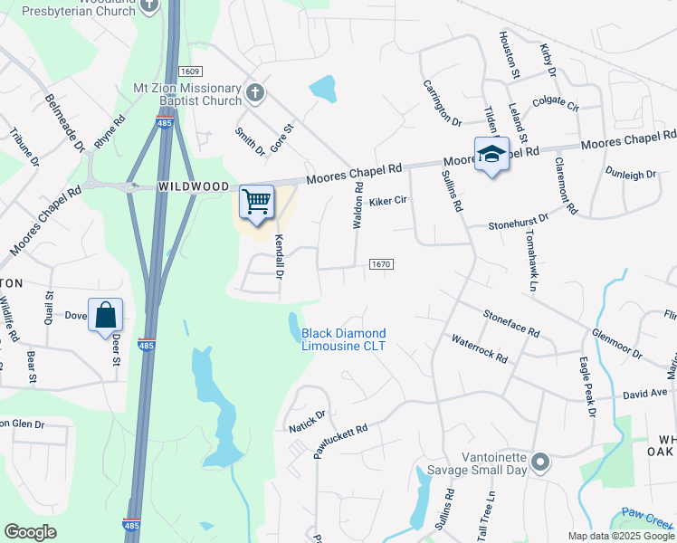 map of restaurants, bars, coffee shops, grocery stores, and more near 1326 Waldon Road in Charlotte