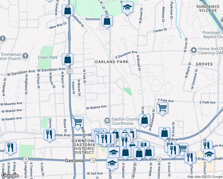 map of restaurants, bars, coffee shops, grocery stores, and more near 604 Doctor Martin Luther King Jr. Way in Gastonia