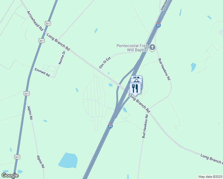 map of restaurants, bars, coffee shops, grocery stores, and more near 664 Long Branch Road in Dunn