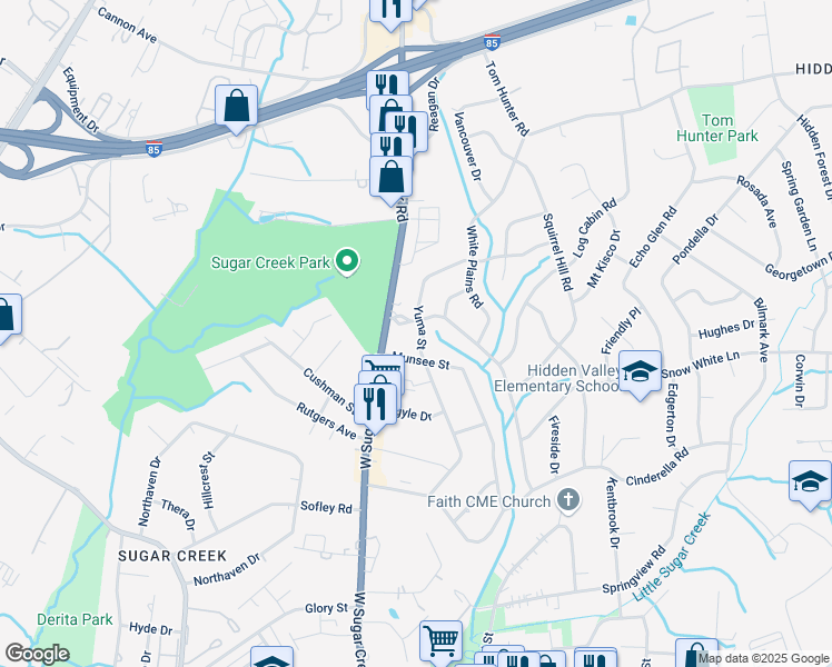 map of restaurants, bars, coffee shops, grocery stores, and more near 901 Yuma Street in Charlotte