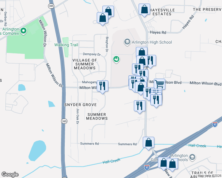 map of restaurants, bars, coffee shops, grocery stores, and more near 11700 Accord Cove in Arlington