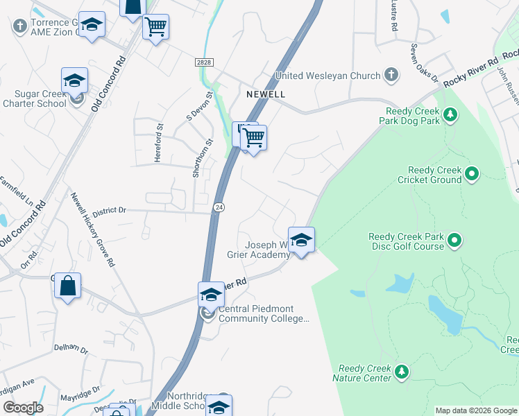 map of restaurants, bars, coffee shops, grocery stores, and more near 8515 Grier Road in Charlotte