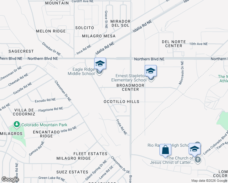 map of restaurants, bars, coffee shops, grocery stores, and more near 2812 Stapleton Avenue Northeast in Rio Rancho