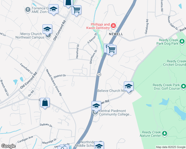 map of restaurants, bars, coffee shops, grocery stores, and more near 2122 Shorthorn Street in Charlotte