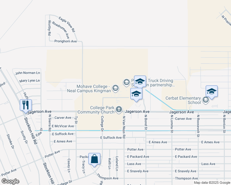 map of restaurants, bars, coffee shops, grocery stores, and more near 1971 East Jagerson Avenue in Kingman