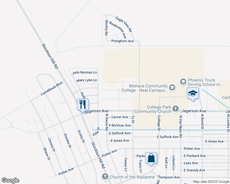 map of restaurants, bars, coffee shops, grocery stores, and more near 1101-1189 East Birch Drive in Kingman