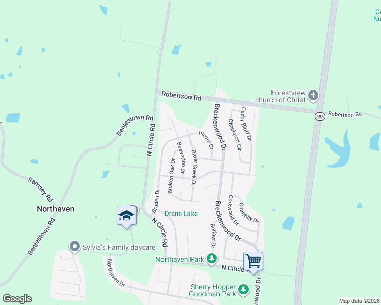 map of restaurants, bars, coffee shops, grocery stores, and more near 5303 Bitter Creek Drive in Memphis