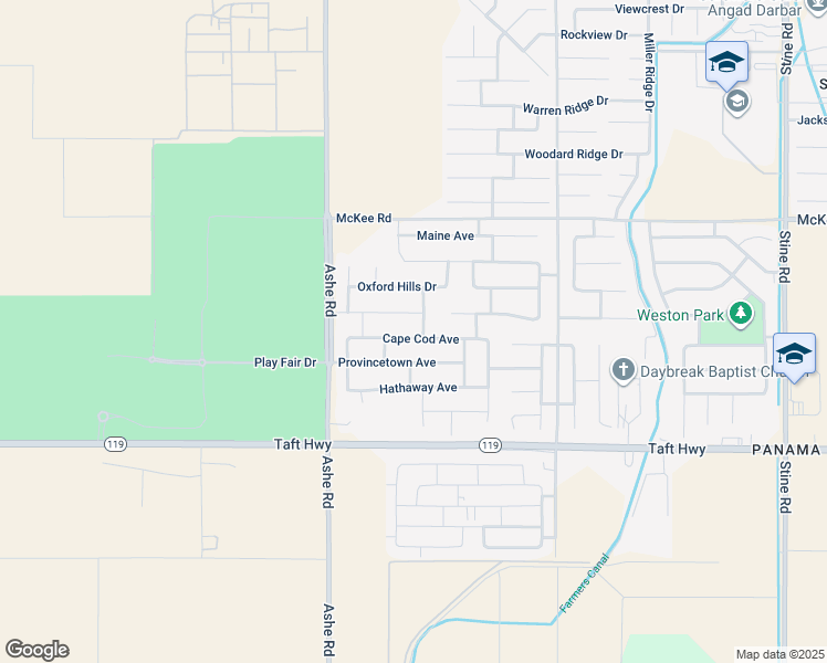 map of restaurants, bars, coffee shops, grocery stores, and more near 6213 Thorton Avenue in Bakersfield