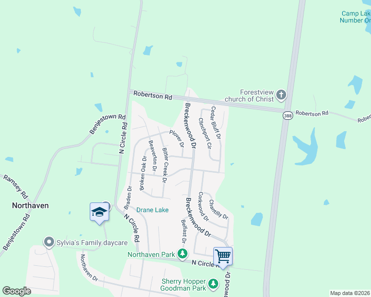 map of restaurants, bars, coffee shops, grocery stores, and more near 5317 Breckenwood Drive in Memphis