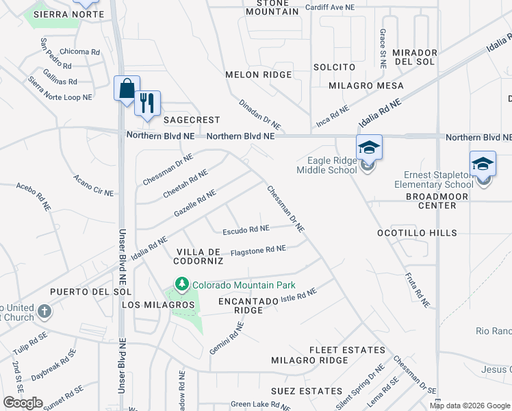 map of restaurants, bars, coffee shops, grocery stores, and more near 714 Bulb Court Northeast in Rio Rancho