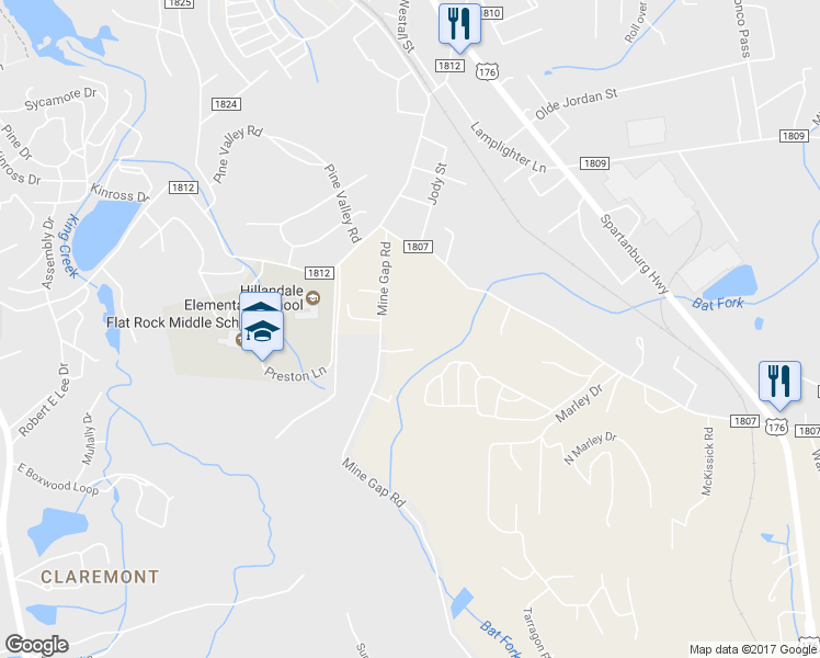 map of restaurants, bars, coffee shops, grocery stores, and more near 216 Mine Gap Road in East Flat Rock