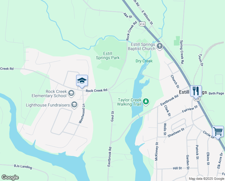 map of restaurants, bars, coffee shops, grocery stores, and more near 101 Plain View Drive in Estill Springs