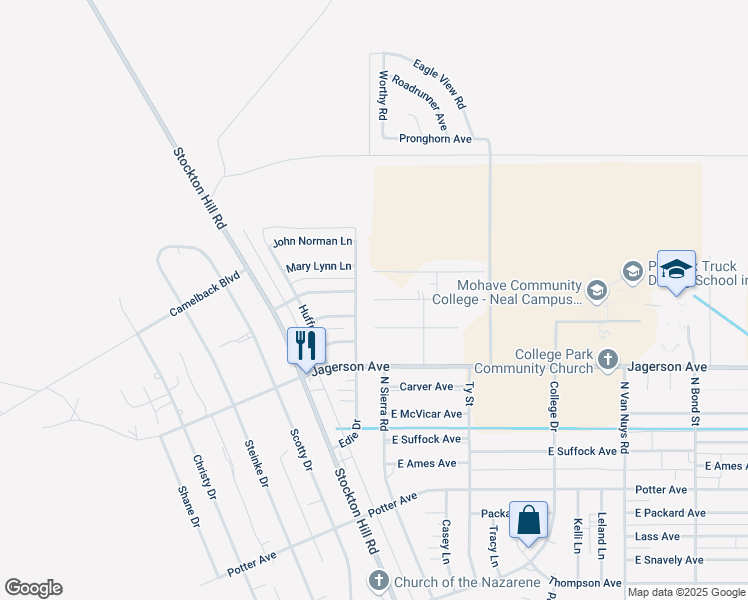 map of restaurants, bars, coffee shops, grocery stores, and more near 1101 East Birch Drive in Kingman