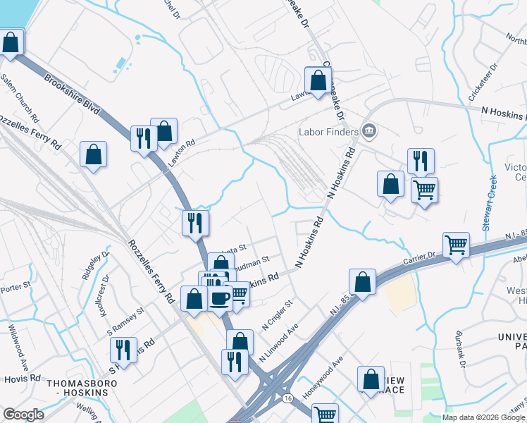 map of restaurants, bars, coffee shops, grocery stores, and more near 4130 Tennessee Avenue in Charlotte