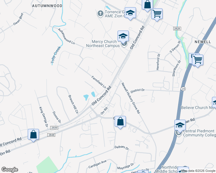 map of restaurants, bars, coffee shops, grocery stores, and more near 7439 Old Concord Road in Charlotte