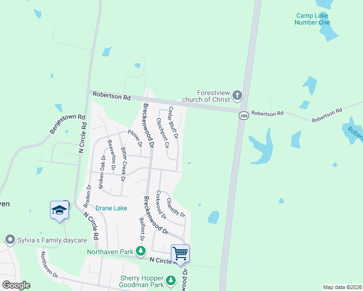 map of restaurants, bars, coffee shops, grocery stores, and more near 5310 Cedar Bluff Drive in Memphis
