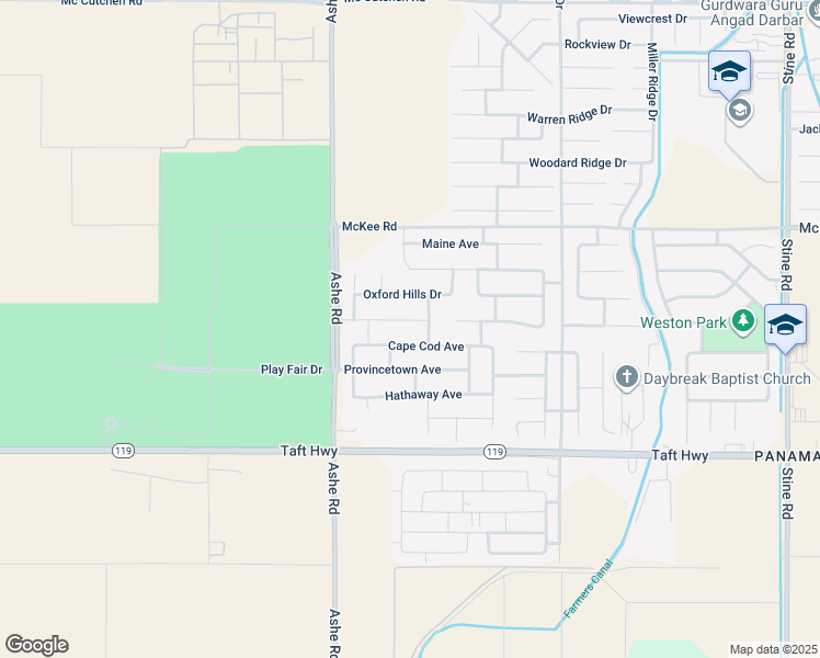 map of restaurants, bars, coffee shops, grocery stores, and more near 6213 Thorton Avenue in Bakersfield