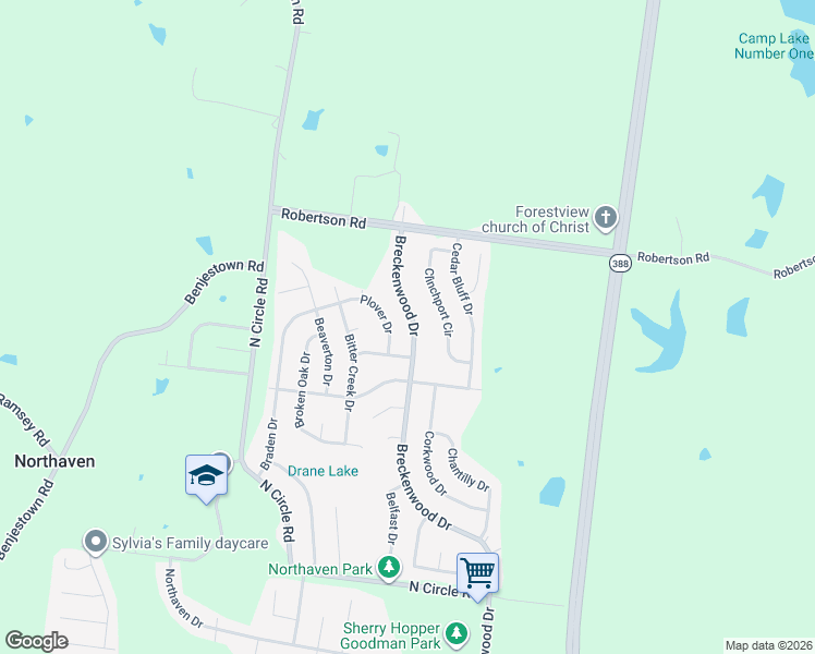 map of restaurants, bars, coffee shops, grocery stores, and more near 5317 Breckenwood Drive in Memphis