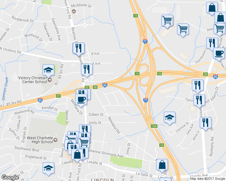 map of restaurants, bars, coffee shops, grocery stores, and more near 1816 Trentwood Place in Charlotte