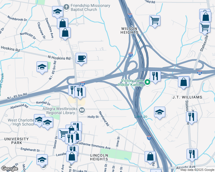 map of restaurants, bars, coffee shops, grocery stores, and more near 1816 Trentwood Place in Charlotte