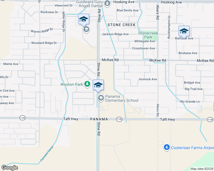 map of restaurants, bars, coffee shops, grocery stores, and more near 9248 Stine Road in Bakersfield