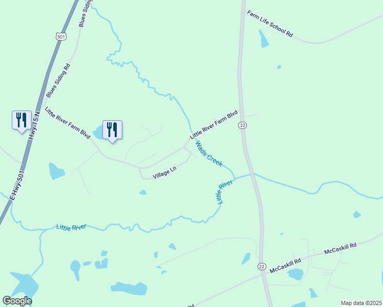 map of restaurants, bars, coffee shops, grocery stores, and more near Crooked Creek Lane in Carthage